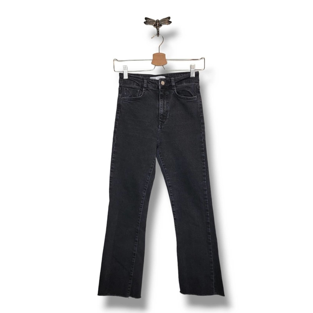 Zara Black High Waisted Mini Kick Flare Crop Jean 2